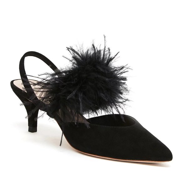 Loeffler Randall Juno slingback feather black suede kitten heel pump mules - Picture 3 of 3